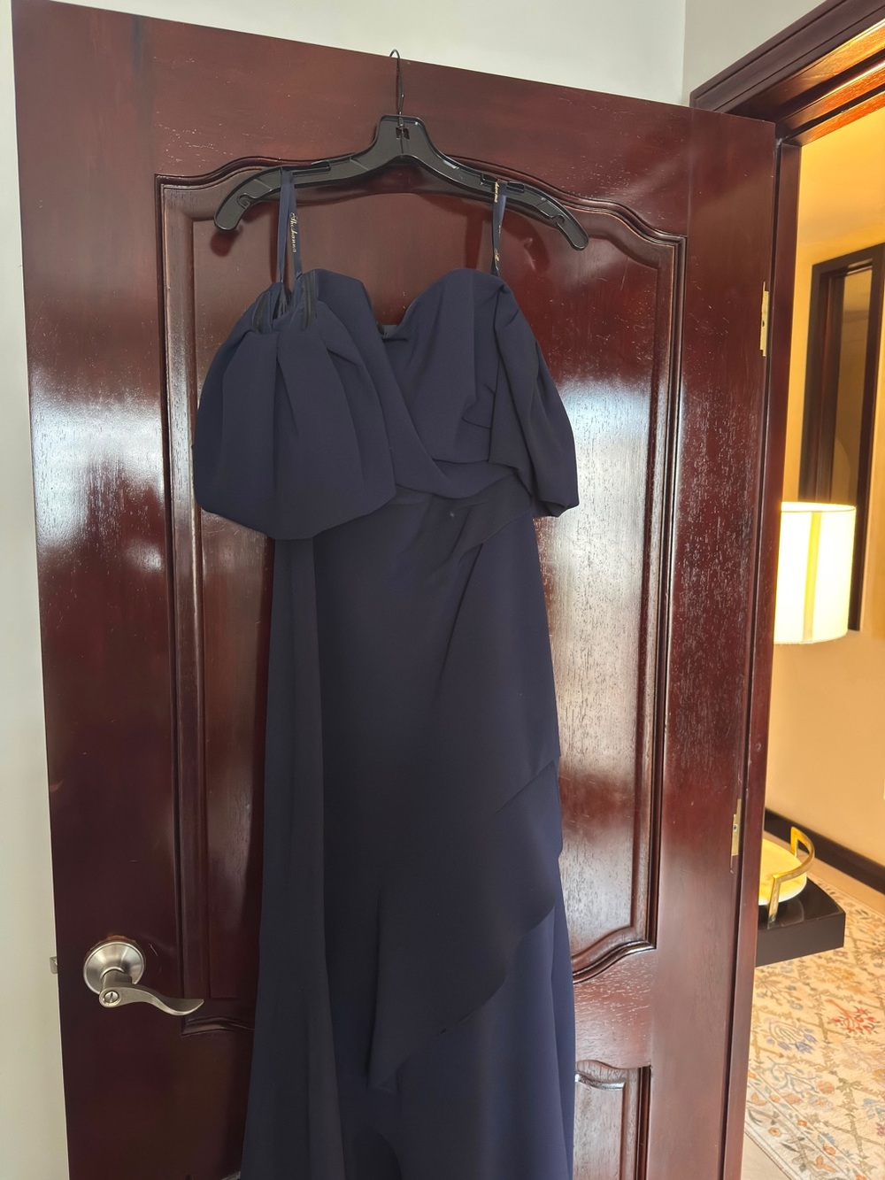 Shoshanna Elegant Navy Off-Shoulder Evening Dress